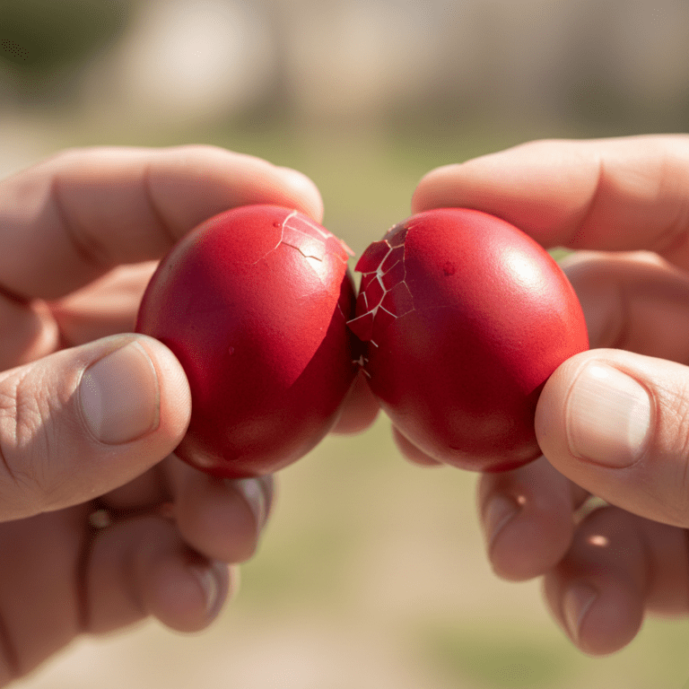 Eierpecken rote Eier Ostern