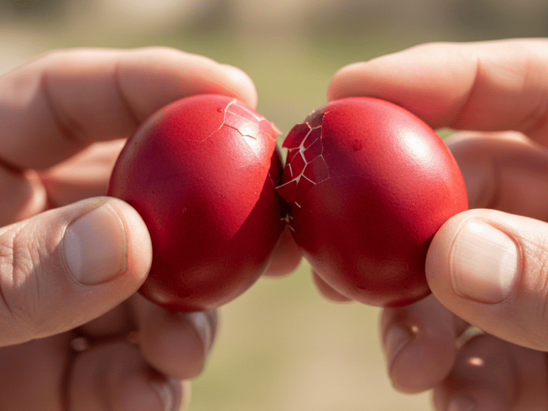 Eierpecken rote Eier Ostern